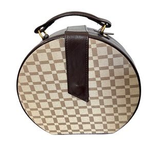 Bey-Berk Brown Leather Checkered‎ Jewelry Box & Valet Tray Set